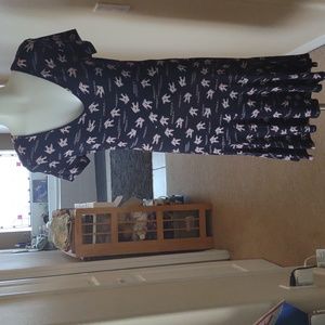 Next deep v cap sleeve navy & pink bird dress size US 6
